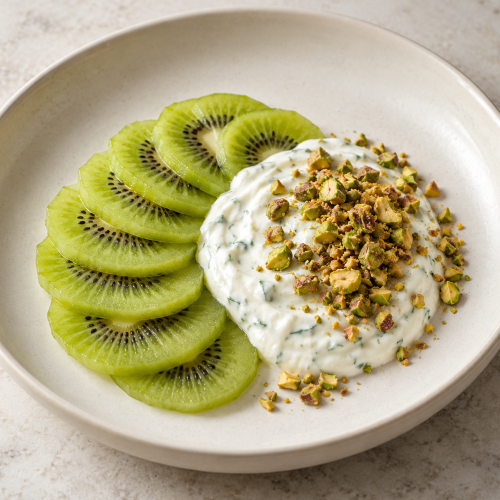 Kiwi Carpaccio, Mint Yogurt and Pistachio - Fresh Start 30: A Journey To Better Health Kiwi Carpaccio, Mint Yogurt and Pistachio